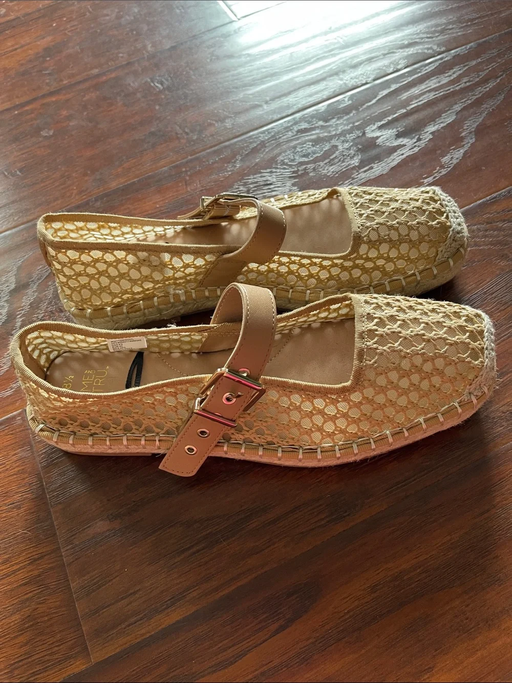 Time and Tru Beige Woven Espadrille Mary Jane Flats
